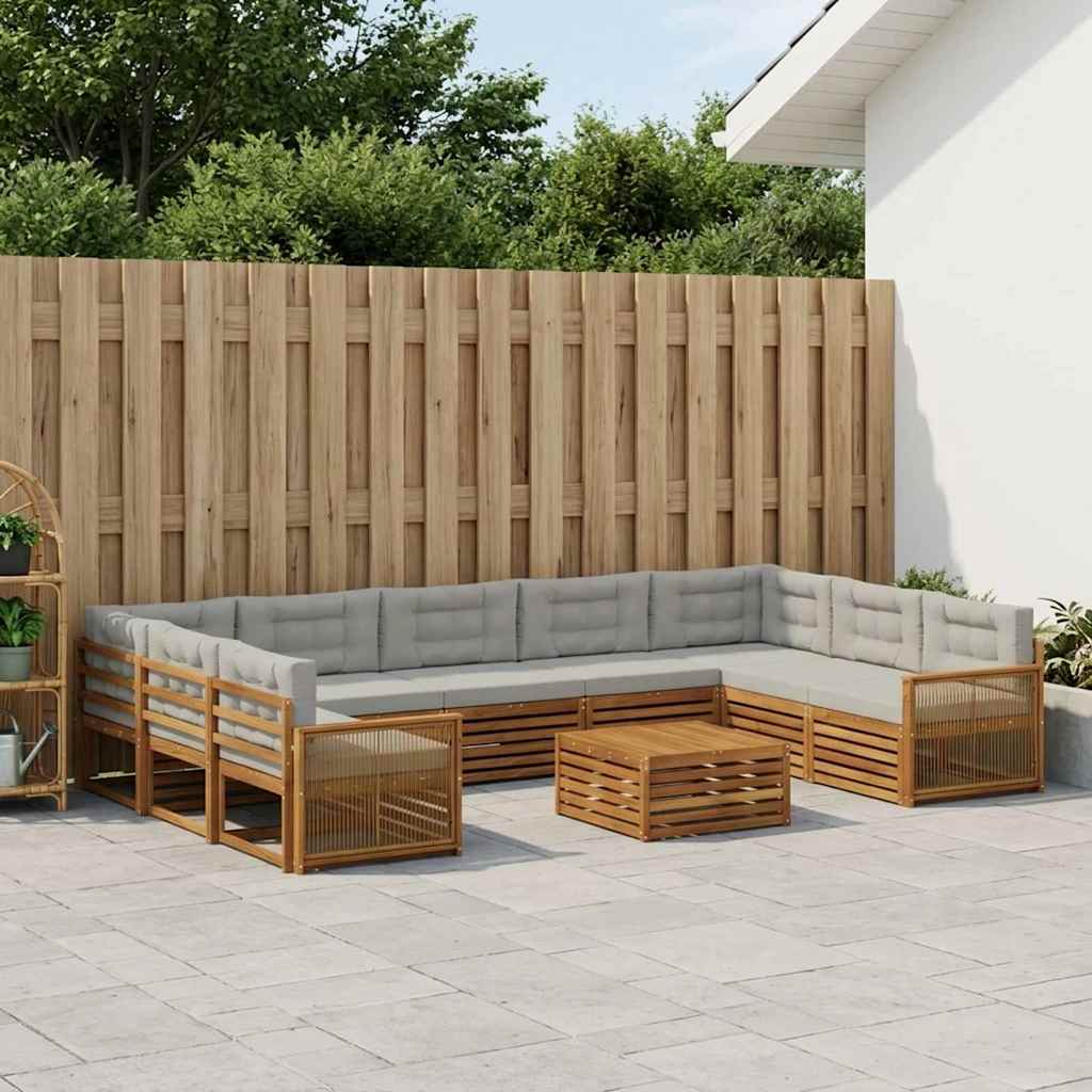 Buiten bankenset met kussen 10 pcs Naturel en lichtgrijs – afbeelding 1