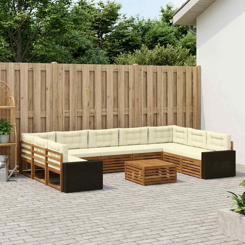 Buiten bankenset 10 pcs Natuurlijk en Crème Massief Acaciahout