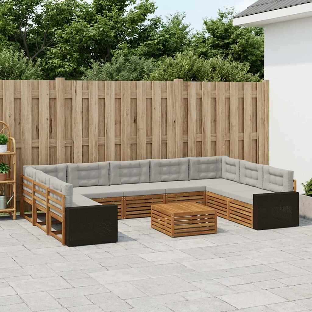 Buiten bankenset met kussen 10 pcs Naturel en lichtgrijs
