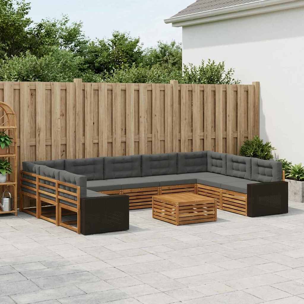 Buiten bankenset met kussen 10 pcs Natuurlijk en Antraciet – afbeelding 1