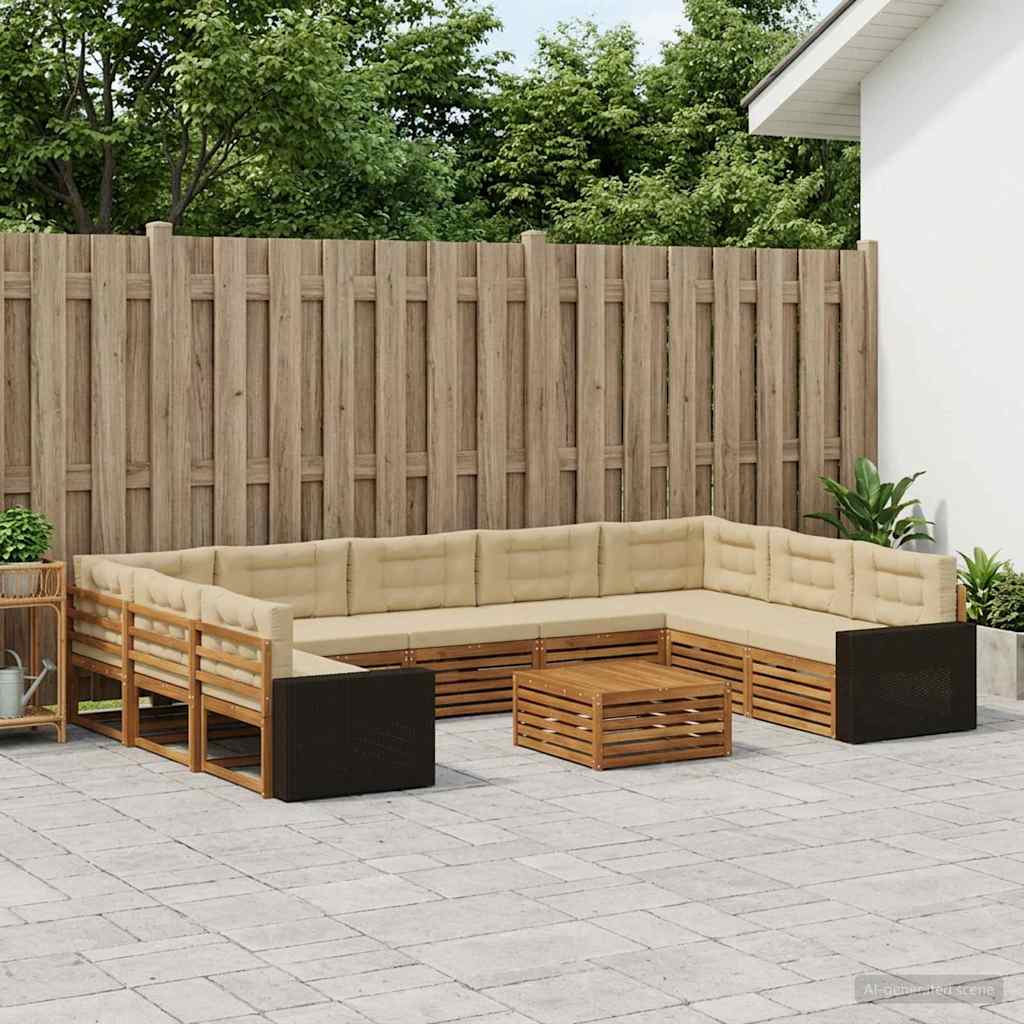 Buiten bankenset 10 pcs Natuurlijk en Beige Massief Acaciahout – afbeelding 1
