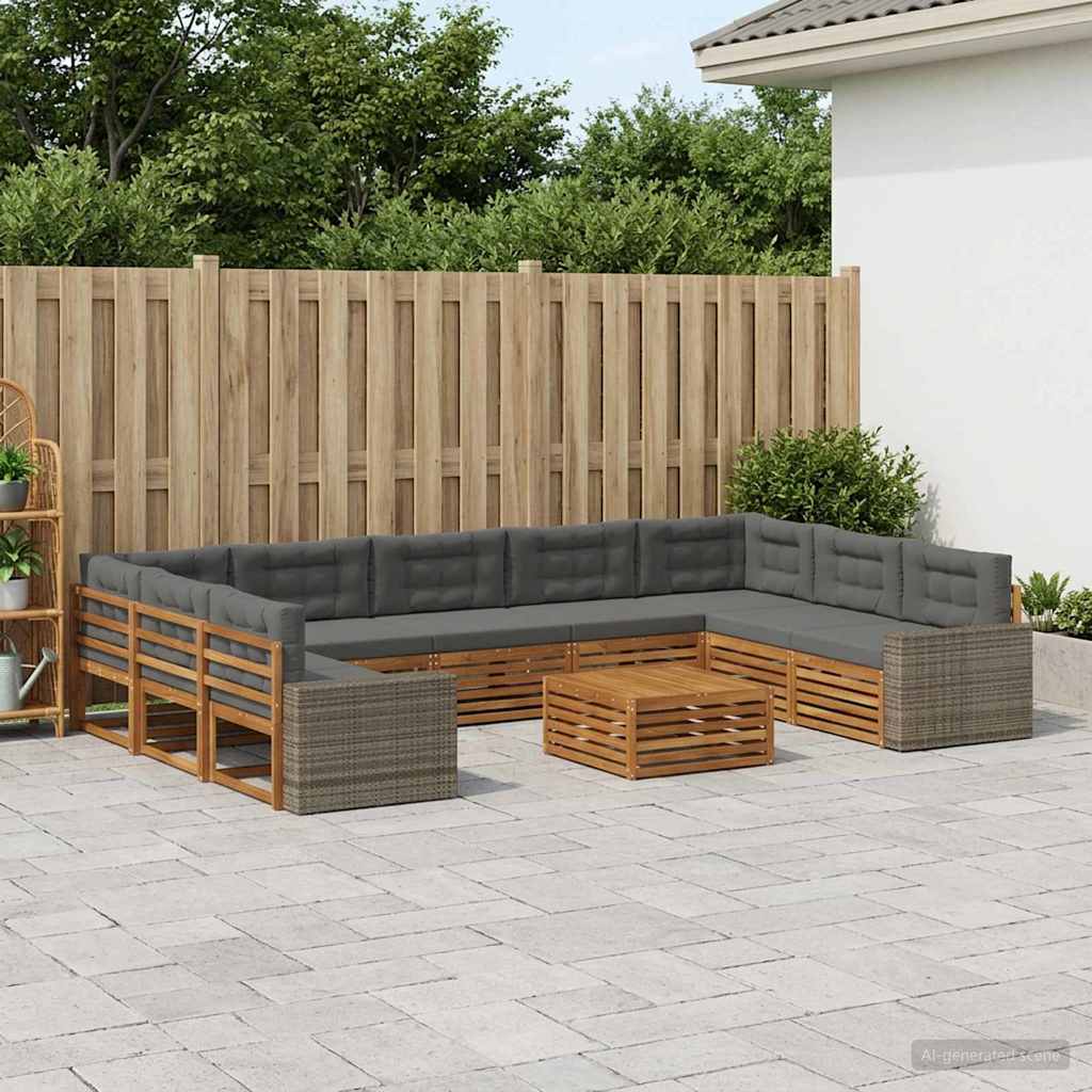 Buiten bankenset met kussen 10 pcs Natuurlijk en Antraciet – afbeelding 1