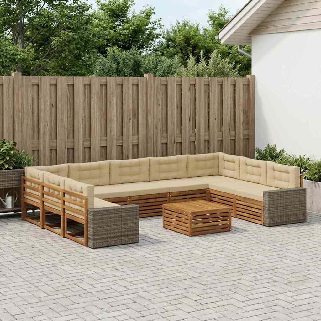 Buiten bankenset 10 pcs Natuurlijk en Beige Massief Acaciahout – afbeelding 1