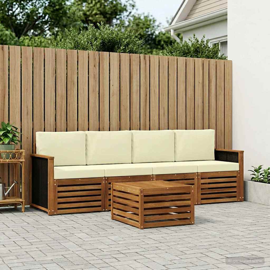 Buiten bankenset 5 pcs Natuurlijk en Crème Massief Acaciahout