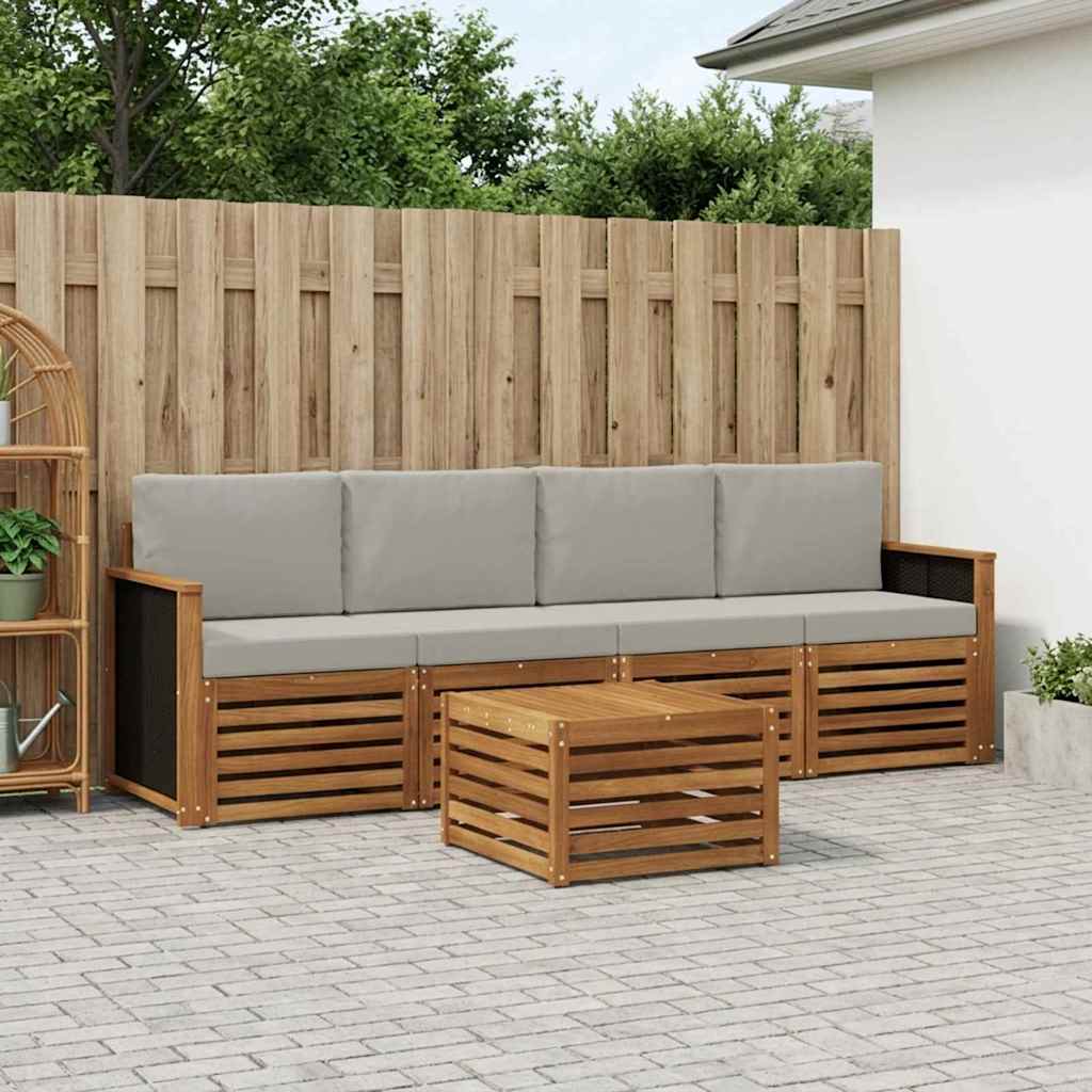 Buiten bankenset 5 pcs Naturel en lichtgrijs Massief Acaciahout