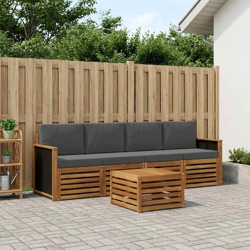 Buiten bankenset met kussen 5 pcs Natuurlijk en Antraciet – afbeelding 1