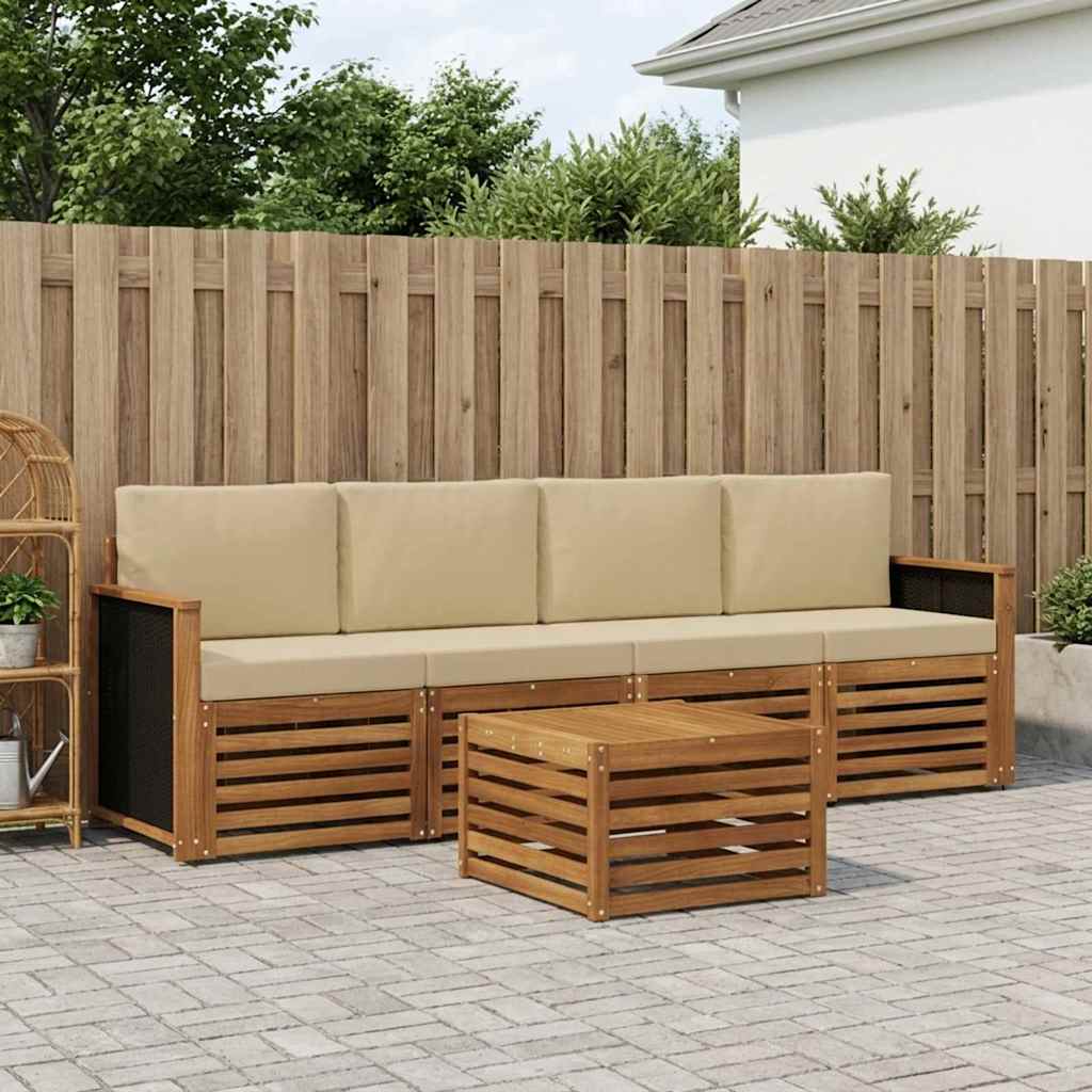Buiten bankenset 5 pcs Natuurlijk en Beige Massief Acaciahout