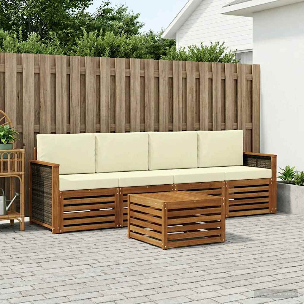 Buiten bankenset 5 pcs Natuurlijk en Crème Massief Acaciahout