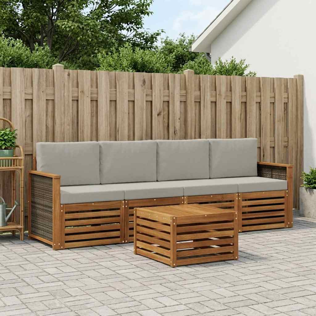 Buiten bankenset 5 pcs Naturel en lichtgrijs Massief Acaciahout – afbeelding 1