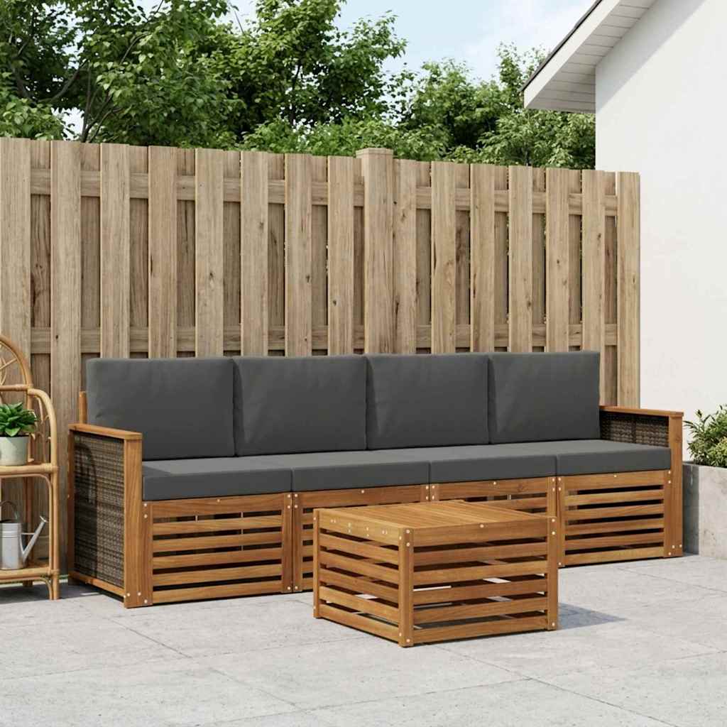 Buiten bankenset met kussen 5 pcs Natuurlijk en Antraciet – afbeelding 1