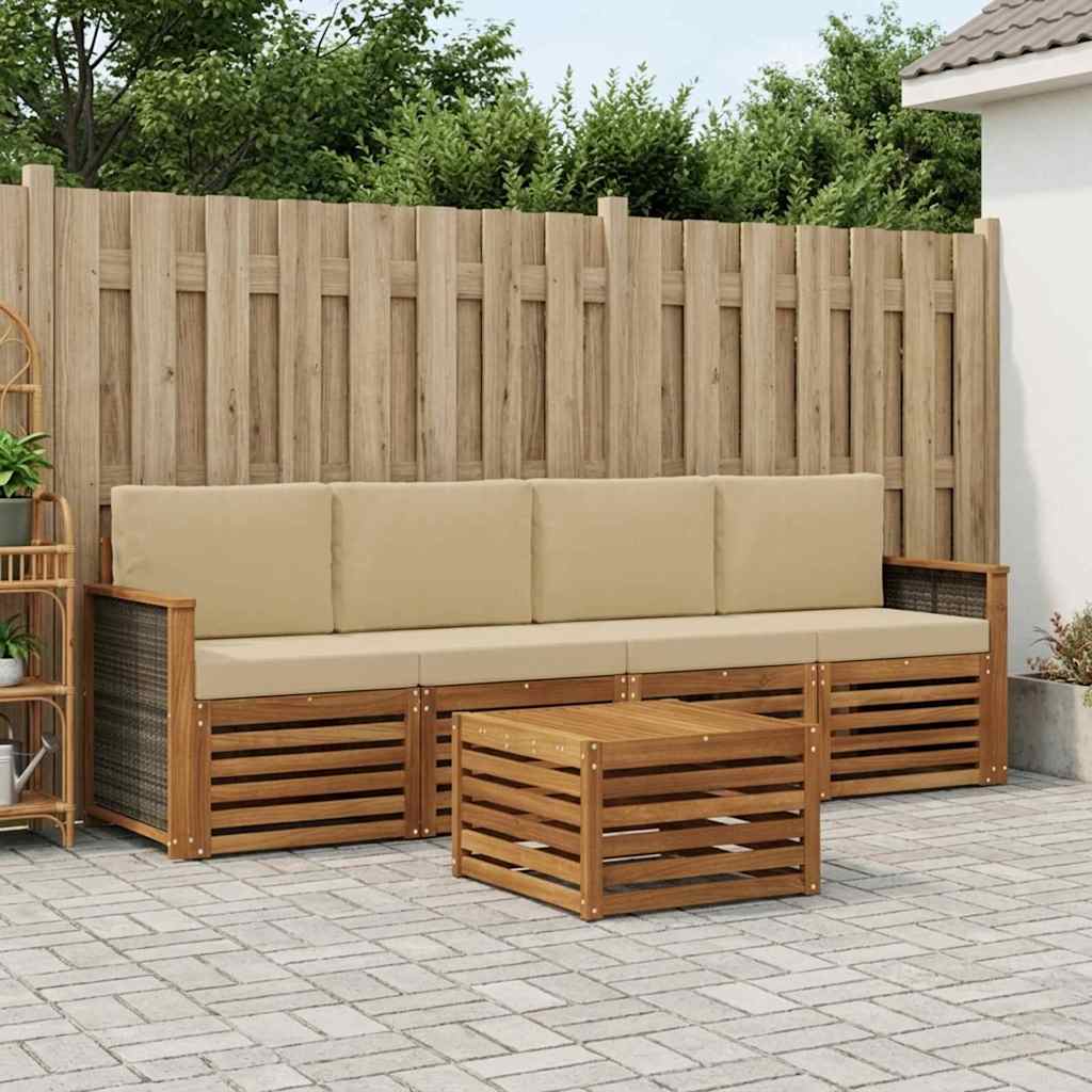 Buiten bankenset 5 pcs Natuurlijk en Beige Massief Acaciahout