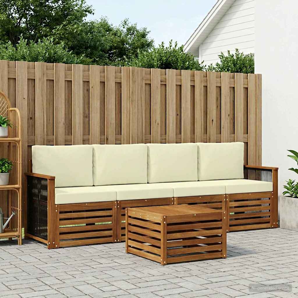 Buiten bankenset 5 pcs Natuurlijk en Crème Massief Acaciahout – afbeelding 1