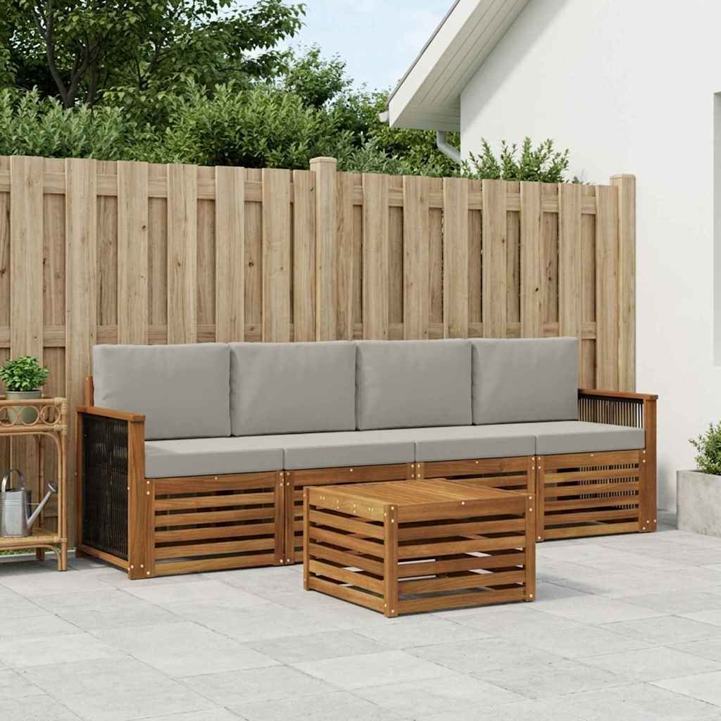 Buiten bankenset 5 pcs Naturel en lichtgrijs Massief Acaciahout – afbeelding 1
