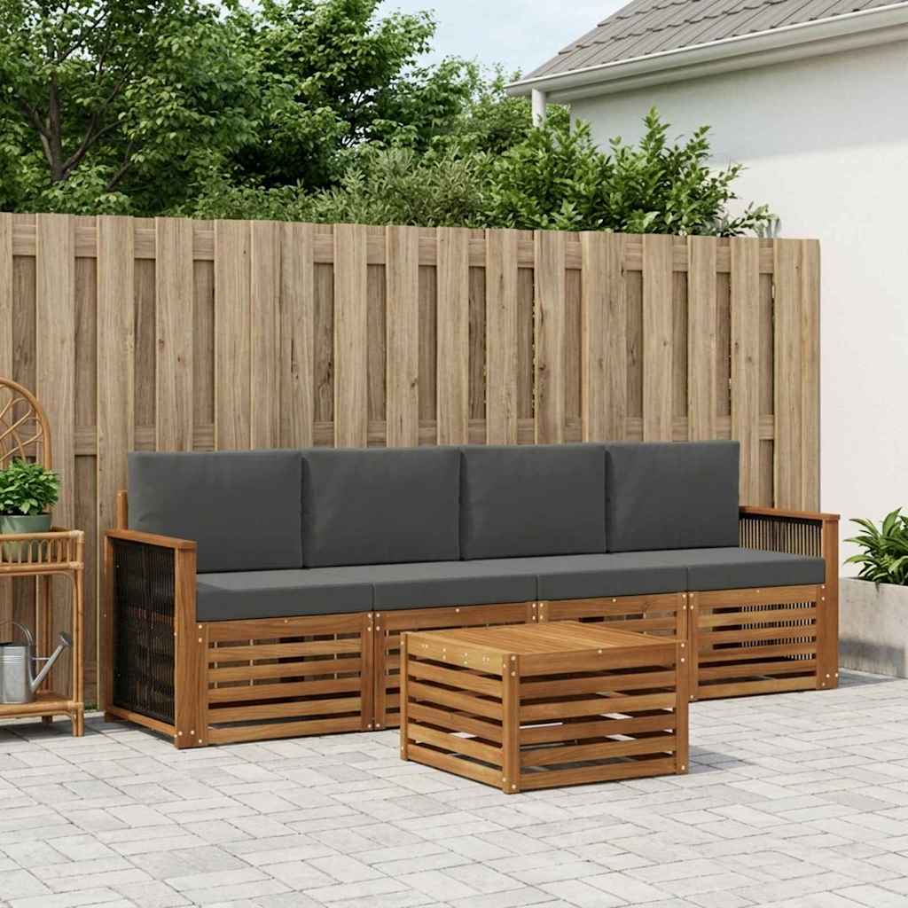 Buiten bankenset met kussen 5 pcs Natuurlijk en Antraciet – afbeelding 1