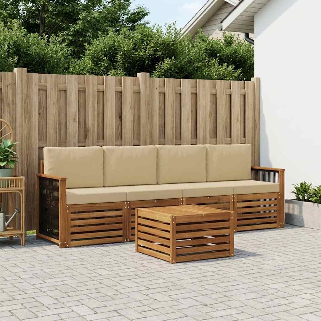 Buiten bankenset 5 pcs Natuurlijk en Beige Massief Acaciahout – afbeelding 1