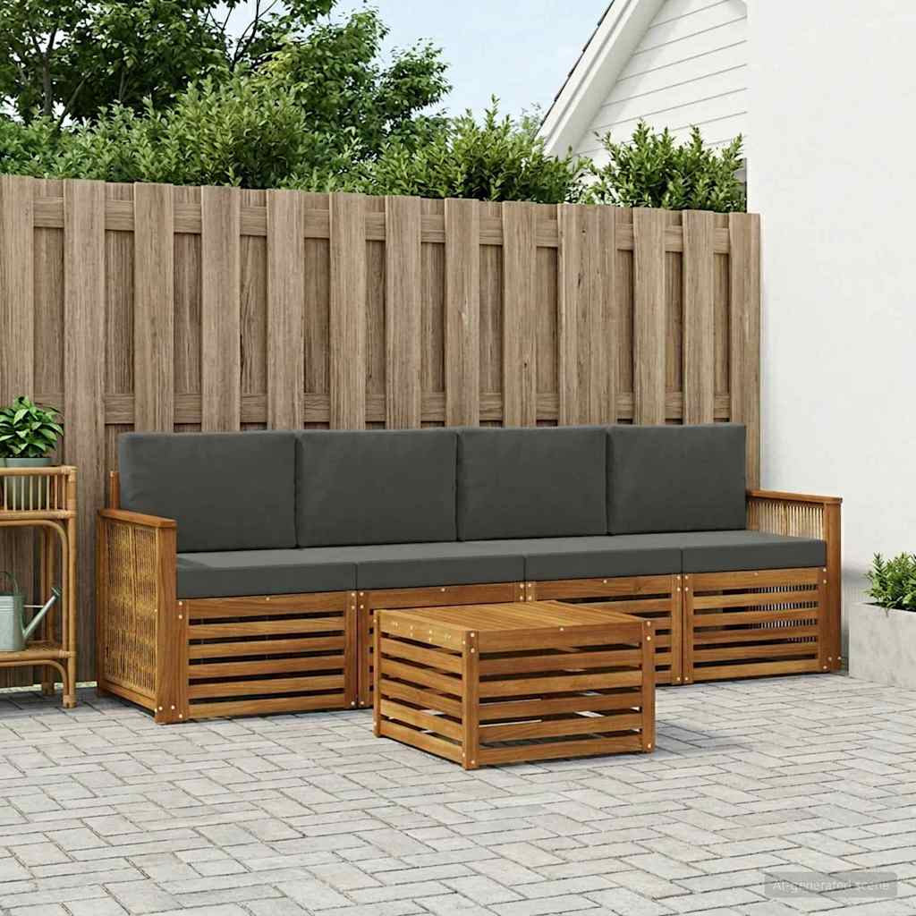 Buiten bankenset met kussen 5 pcs Natuurlijk en Antraciet – afbeelding 1
