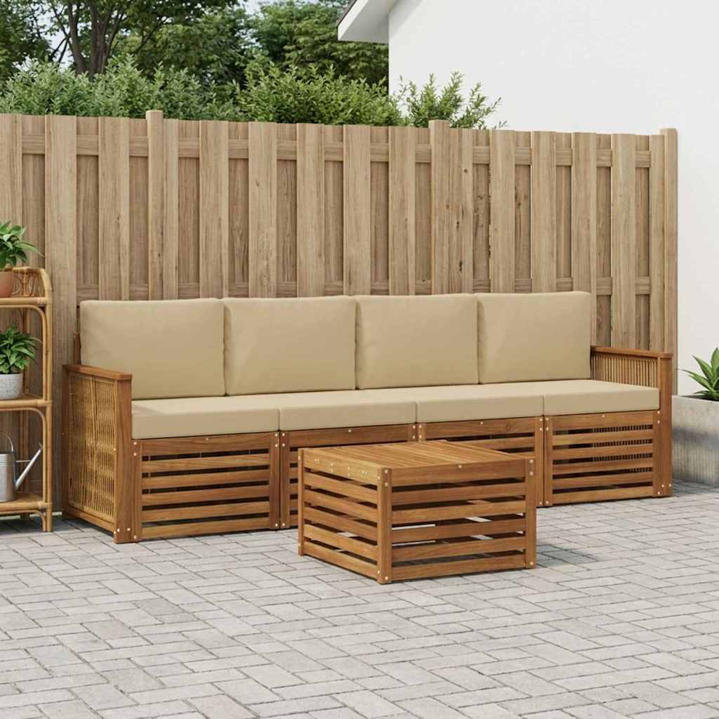 Buiten bankenset 5 pcs Natuurlijk en Beige Massief Acaciahout – afbeelding 1
