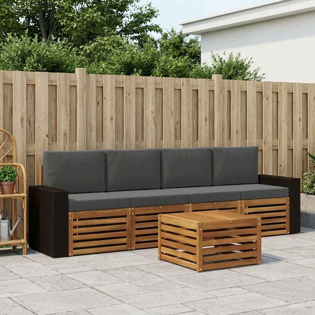 Buiten bankenset met kussen 5 pcs Natuurlijk en Antraciet