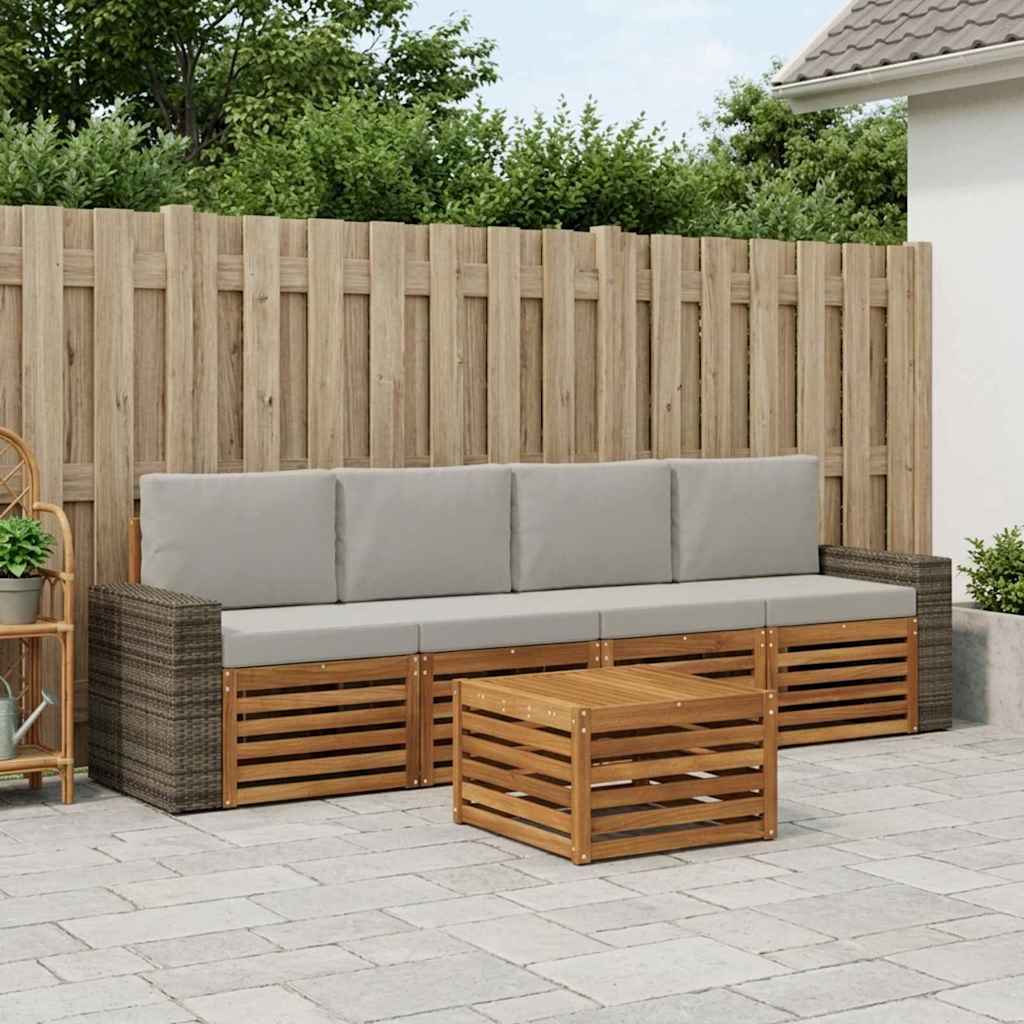 Buiten bankenset 5 pcs Naturel en lichtgrijs Massief Acaciahout
