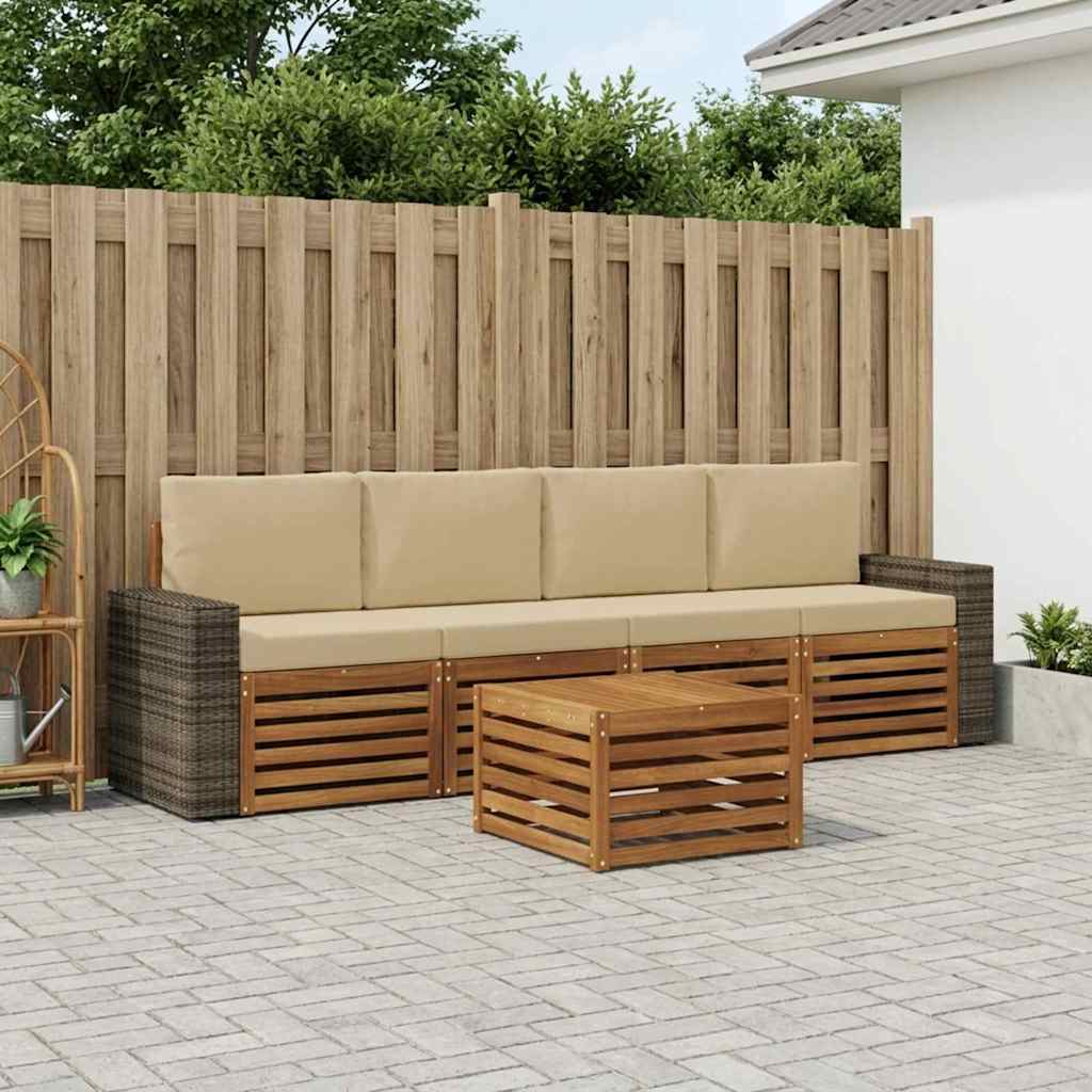 Buiten bankenset 5 pcs Natuurlijk en Beige Massief Acaciahout – afbeelding 1