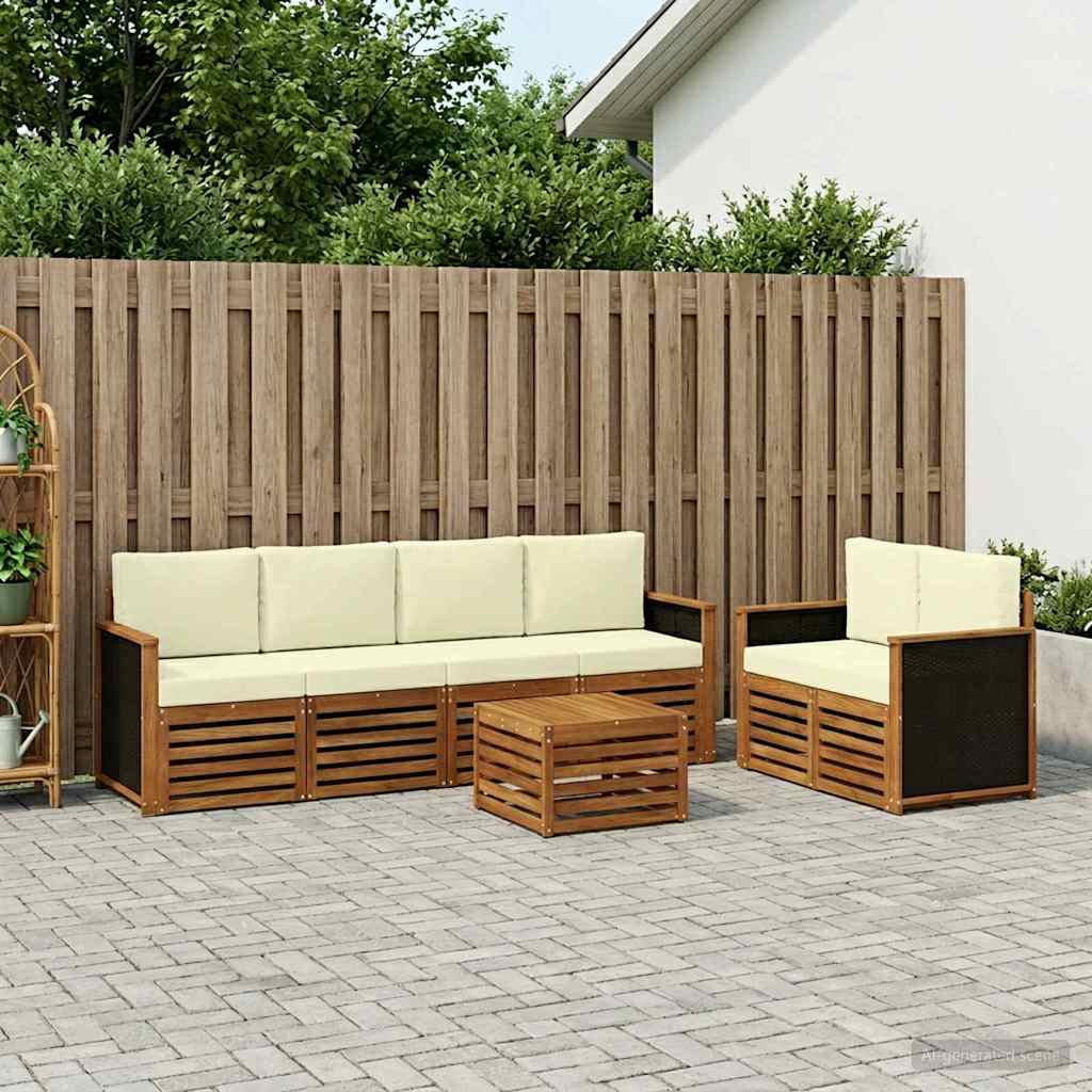 Buiten bankenset 7 pcs Natuurlijk en Crème Massief Acaciahout – afbeelding 1