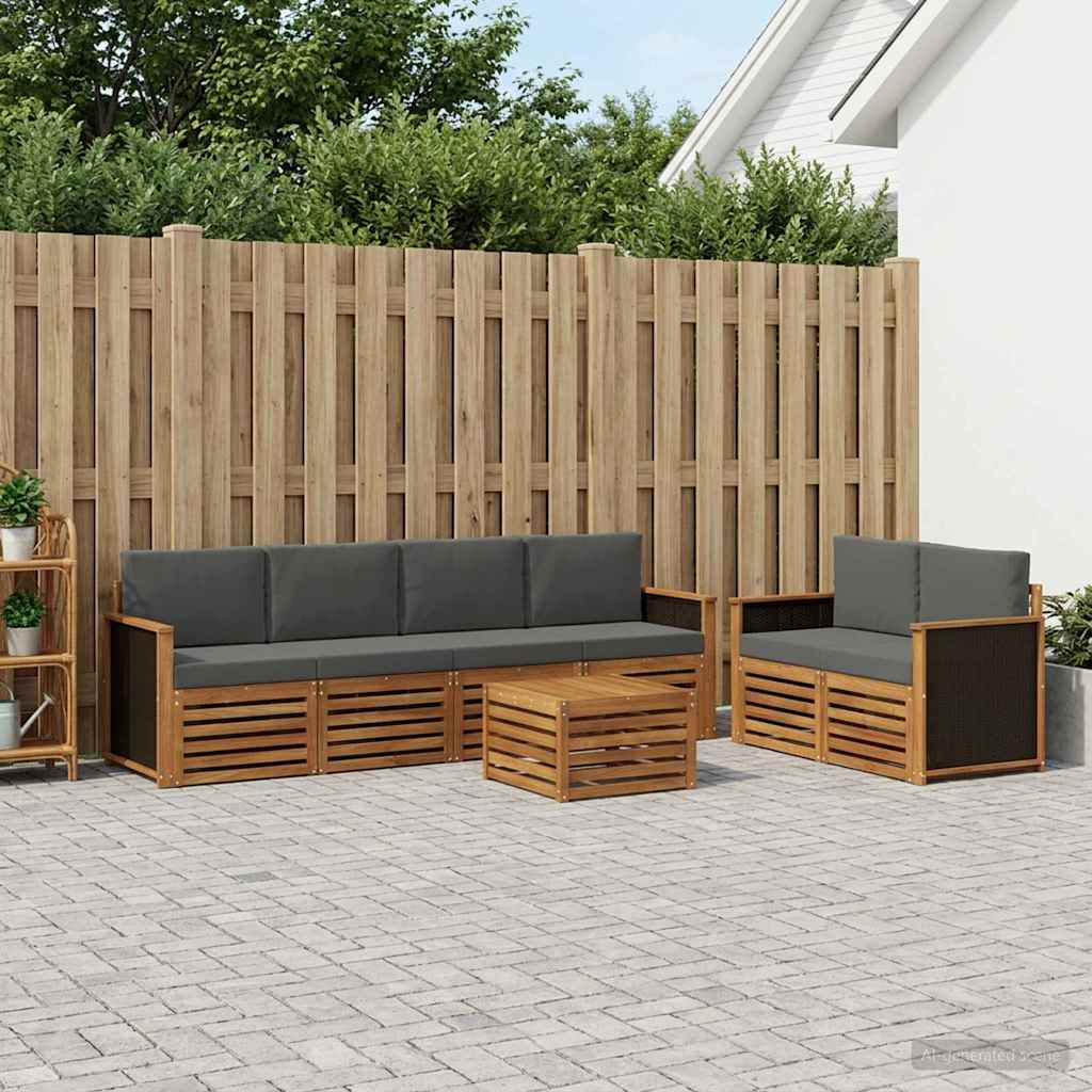 Buiten bankenset met kussen 7 pcs Natuurlijk en Antraciet