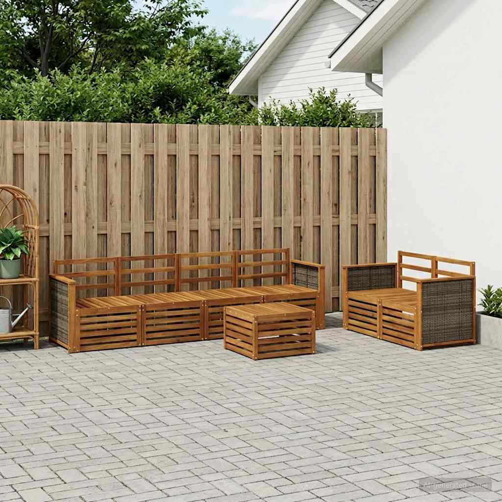 Buiten bankenset 7 pcs Naturel Massief Acaciahout – afbeelding 1