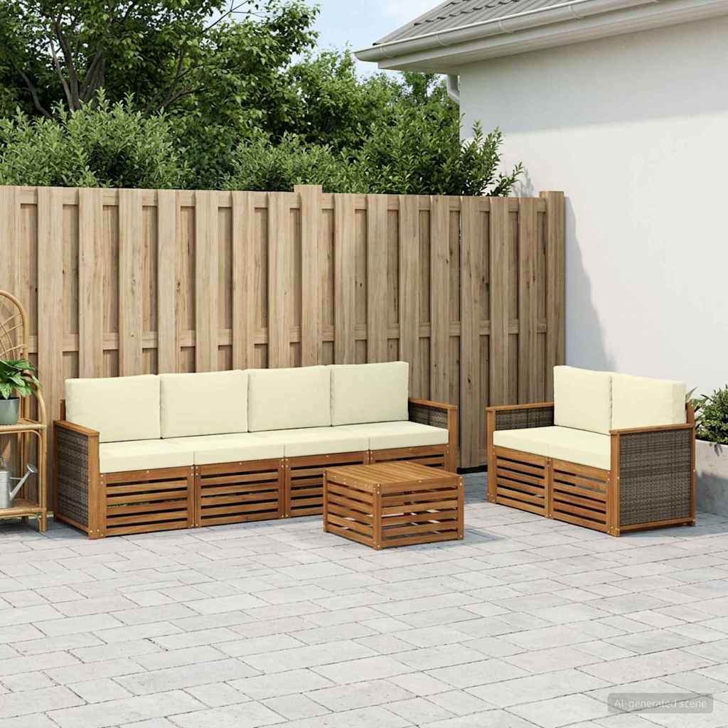 Buiten bankenset 7 pcs Natuurlijk en Crème Massief Acaciahout