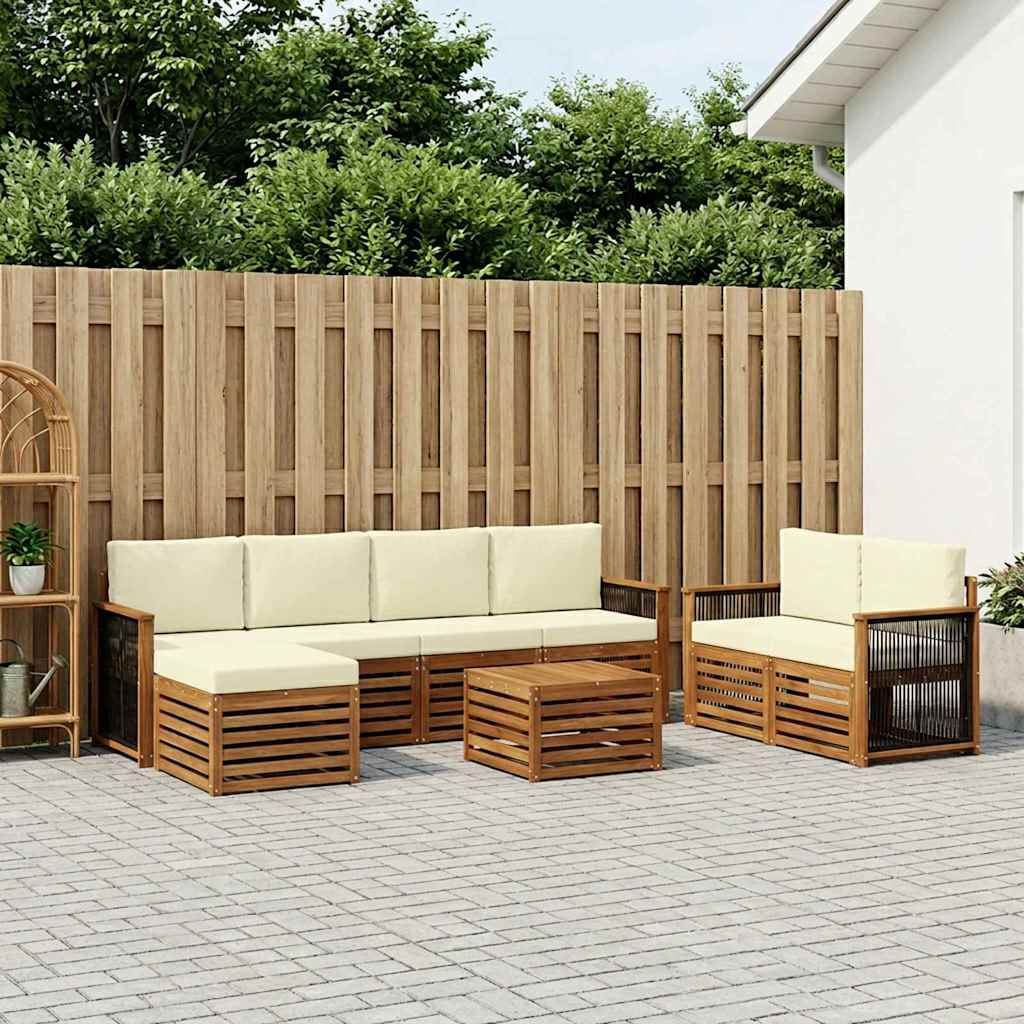 Buiten bankenset 7 pcs Natuurlijk en Crème Massief Acaciahout