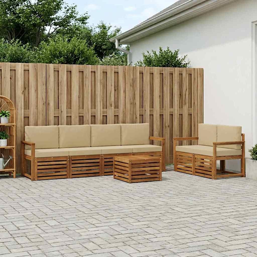 Buiten bankenset 7 pcs Natuurlijk en Beige Massief Acaciahout – afbeelding 1