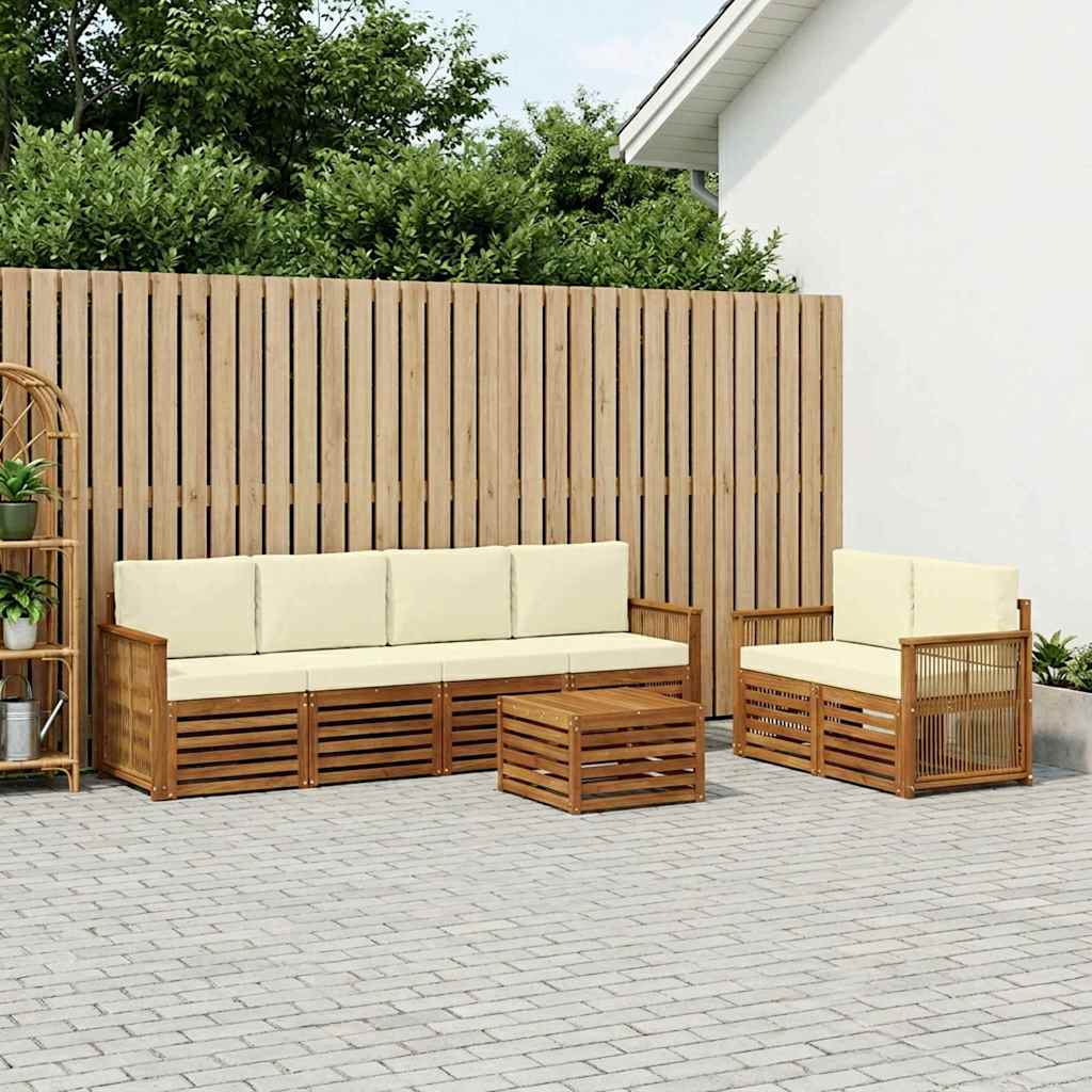 Buiten bankenset 7 pcs Natuurlijk en Crème Massief Acaciahout