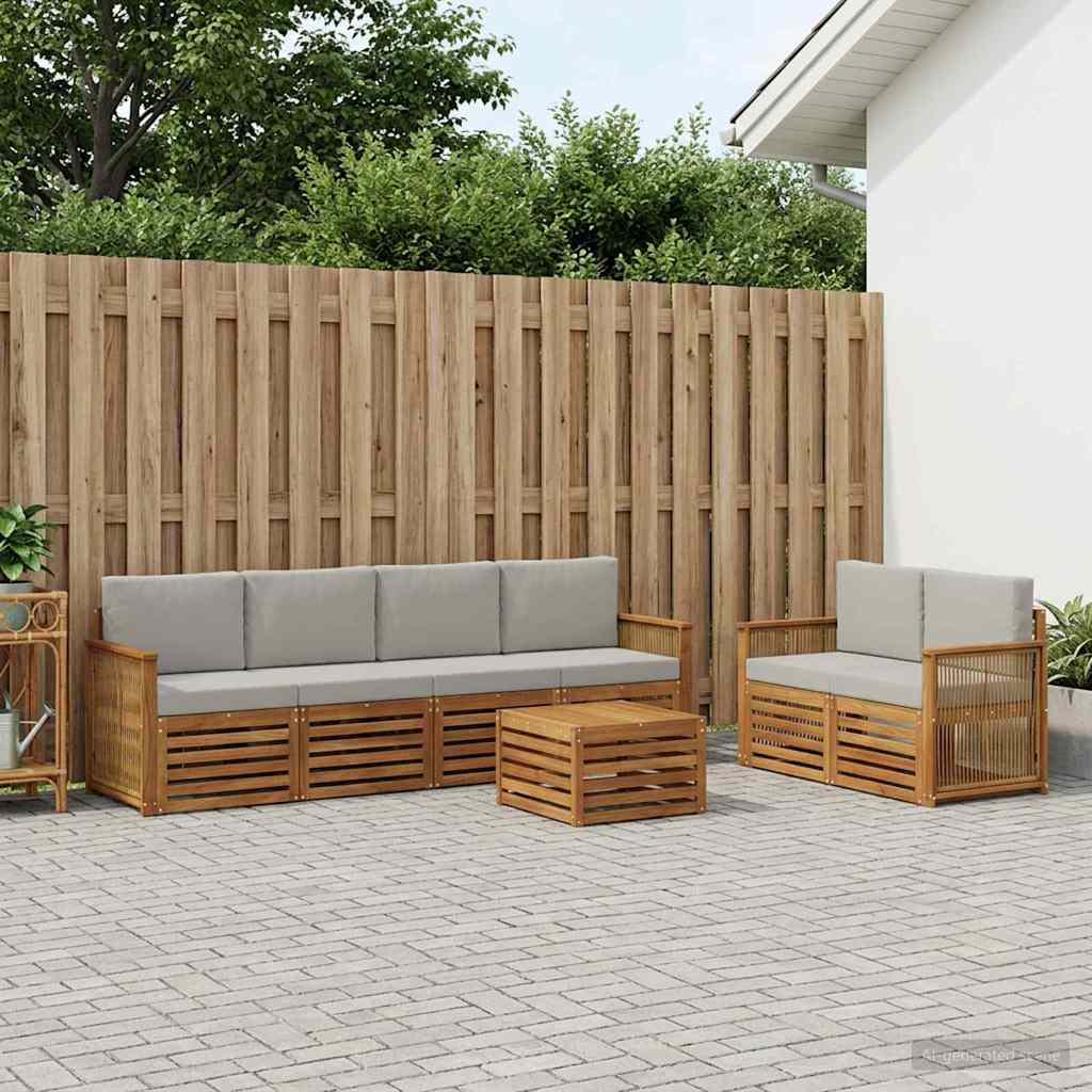 Buiten bankenset 7 pcs Naturel en lichtgrijs Massief Acaciahout – afbeelding 1