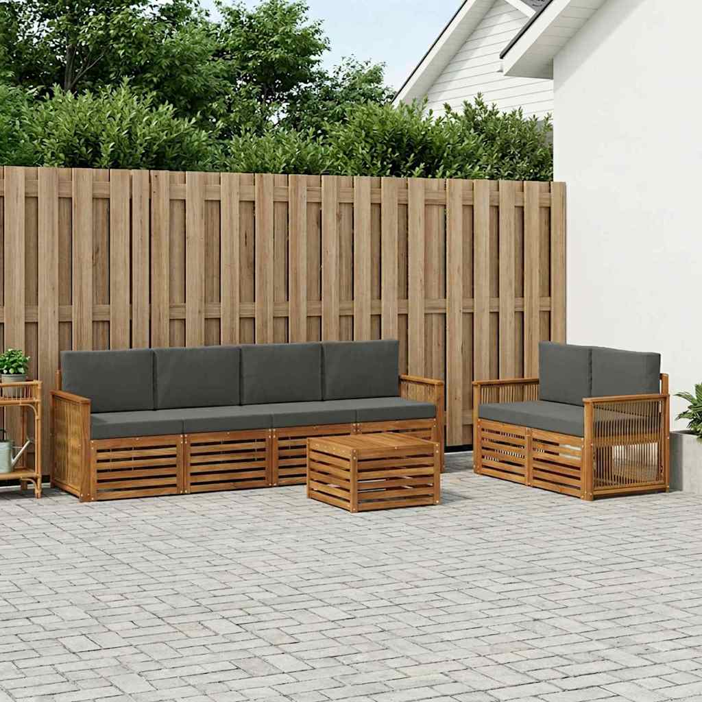 Buiten bankenset met kussen 7 pcs Natuurlijk en Antraciet