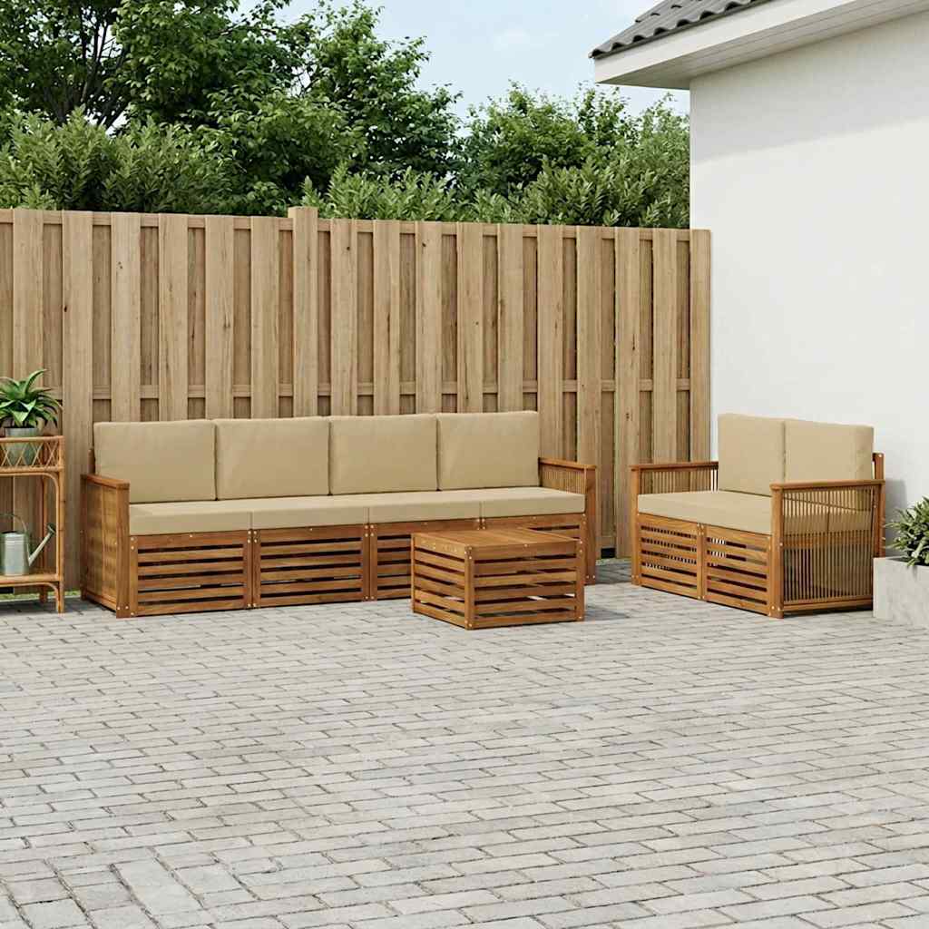 Buiten bankenset 7 pcs Natuurlijk en Beige Massief Acaciahout