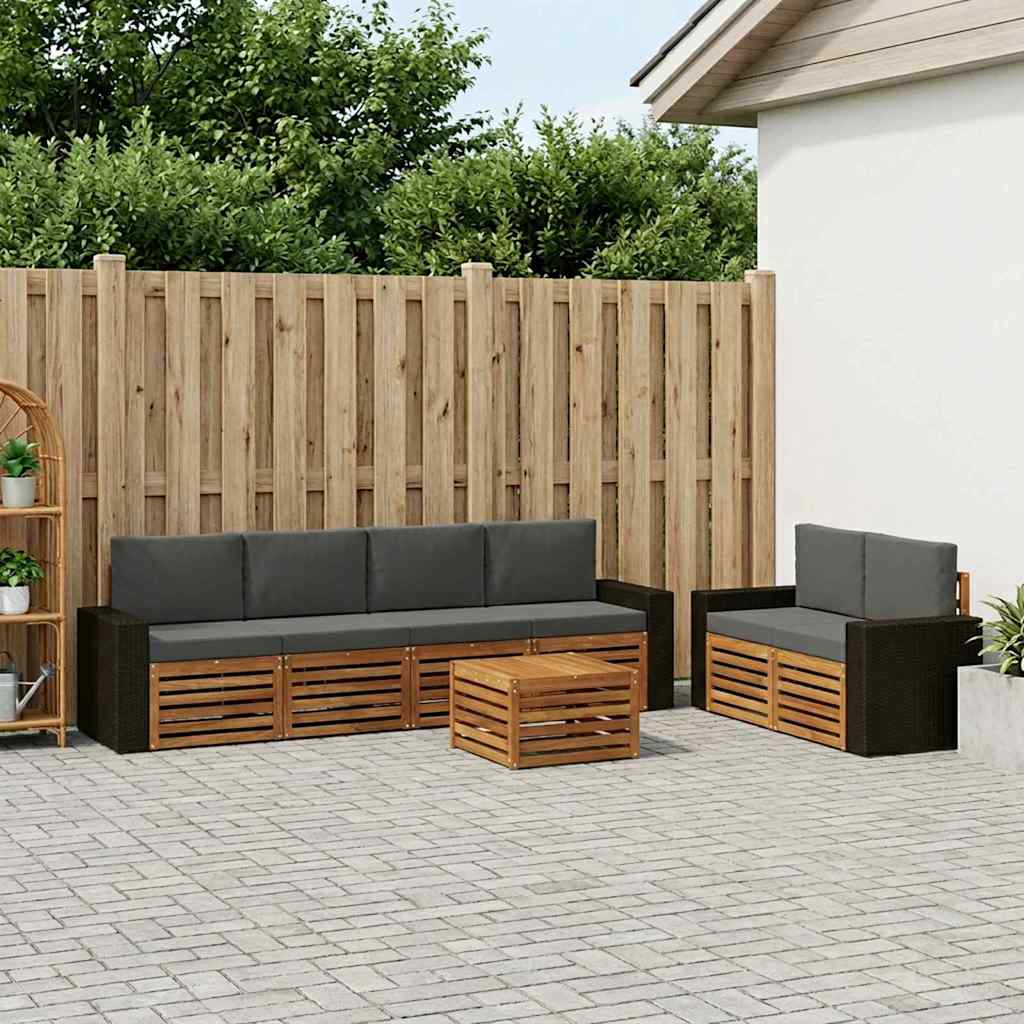 Buiten bankenset met kussen 7 pcs Natuurlijk en Antraciet