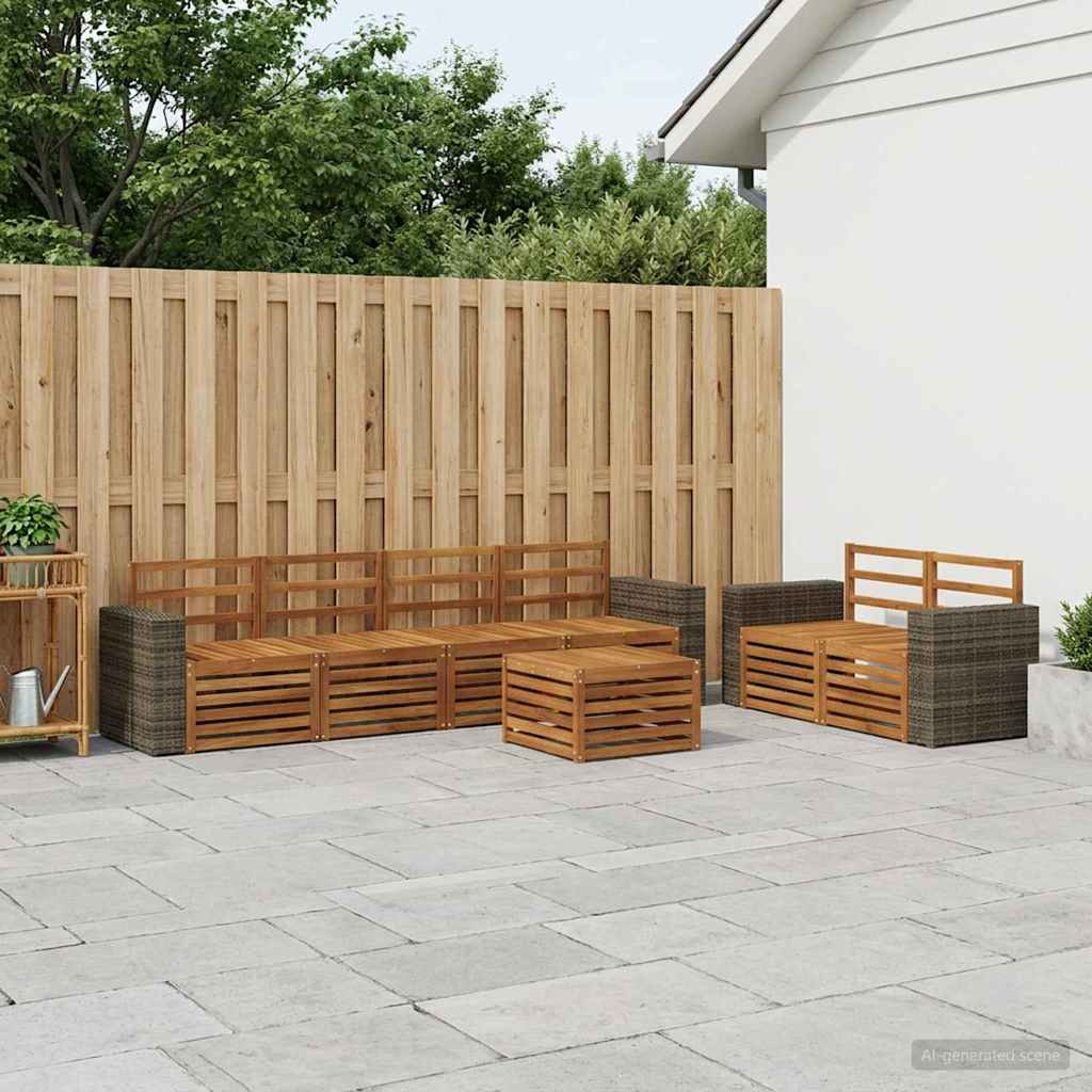 Buiten bankenset 7 pcs Naturel Massief Acaciahout