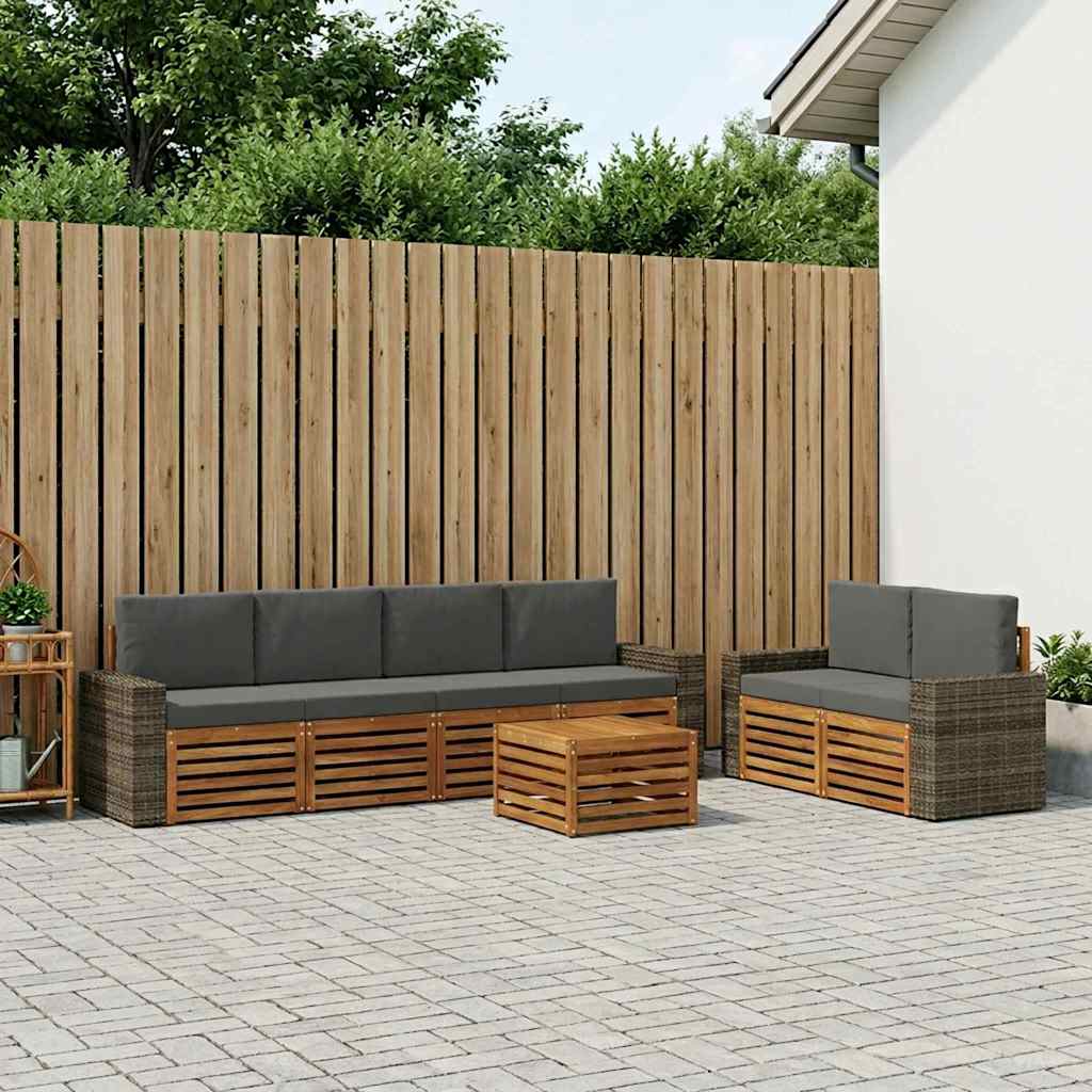 Buiten bankenset met kussen 7 pcs Natuurlijk en Antraciet – afbeelding 1