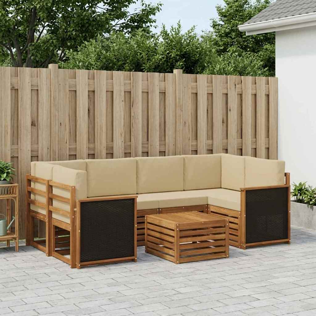 Buiten bankenset 7 pcs Natuurlijk en Beige Massief Acaciahout – afbeelding 1