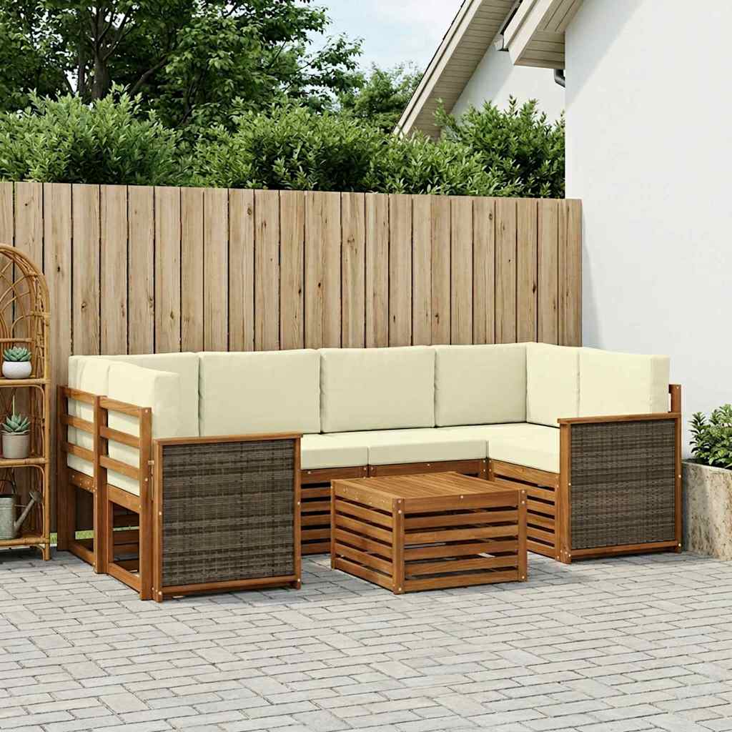 Buiten bankenset 7 pcs Natuurlijk en Crème Massief Acaciahout – afbeelding 1