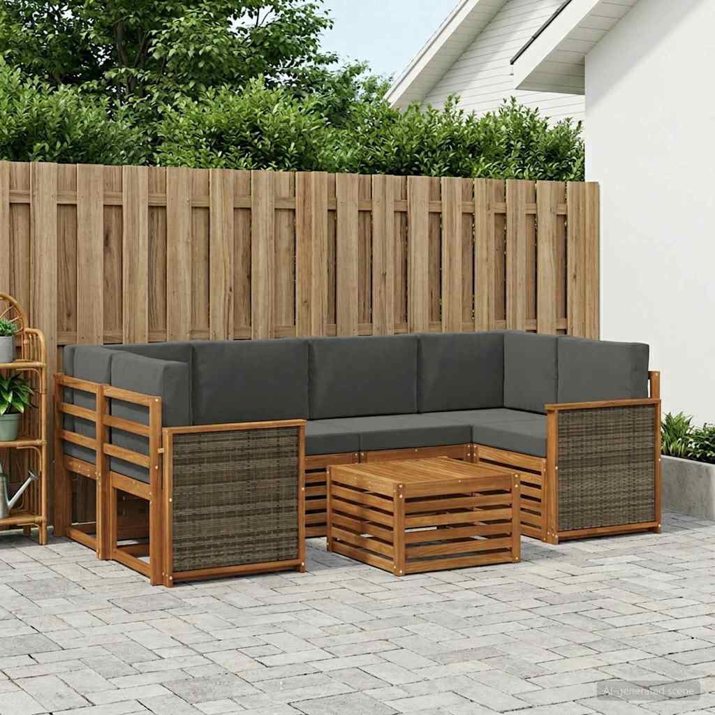 Buiten bankenset met kussen 7 pcs Natuurlijk en Antraciet – afbeelding 1