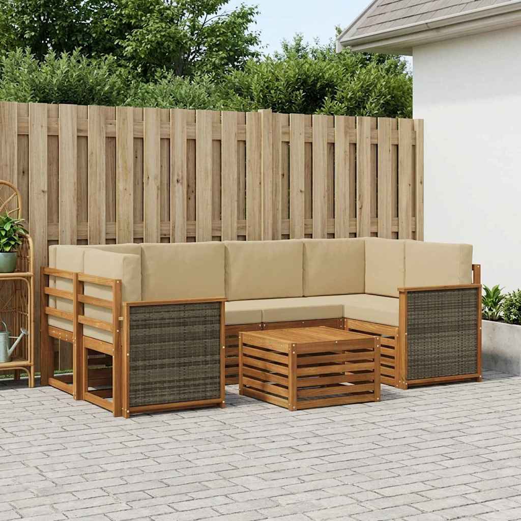 Buiten bankenset 7 pcs Natuurlijk en Beige Massief Acaciahout