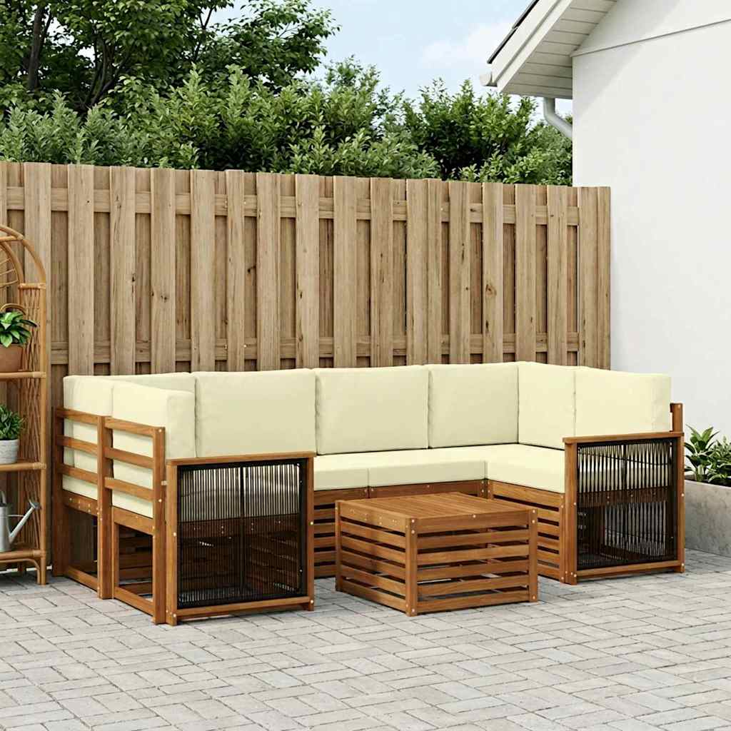 Buiten bankenset 7 pcs Natuurlijk en Crème Massief Acaciahout – afbeelding 1
