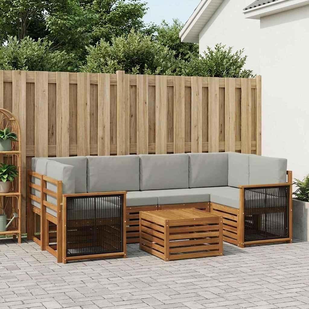 Buiten bankenset 7 pcs Naturel en lichtgrijs Massief Acaciahout – afbeelding 1