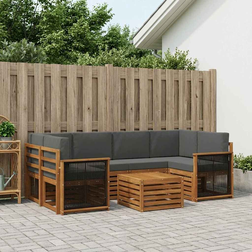 Buiten bankenset met kussen 7 pcs Natuurlijk en Antraciet
