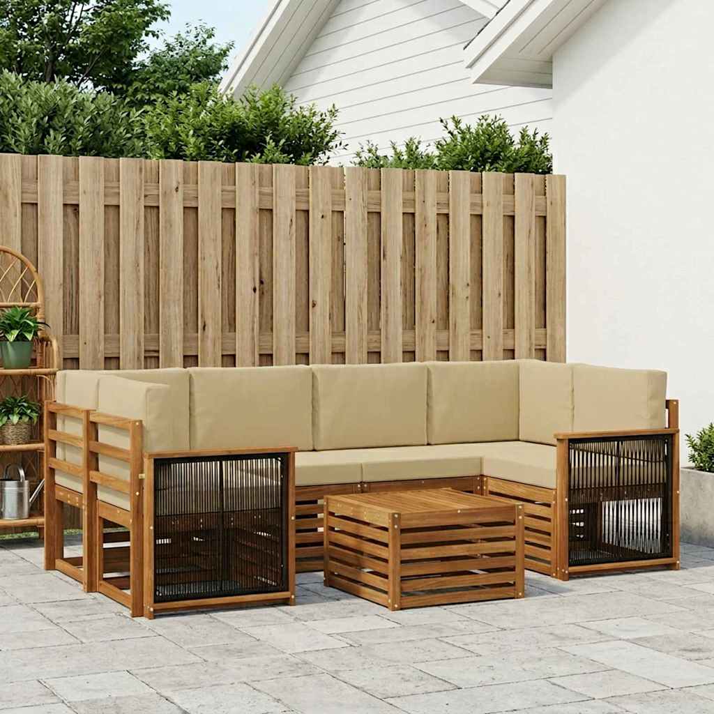 Buiten bankenset 7 pcs Natuurlijk en Beige Massief Acaciahout – afbeelding 1