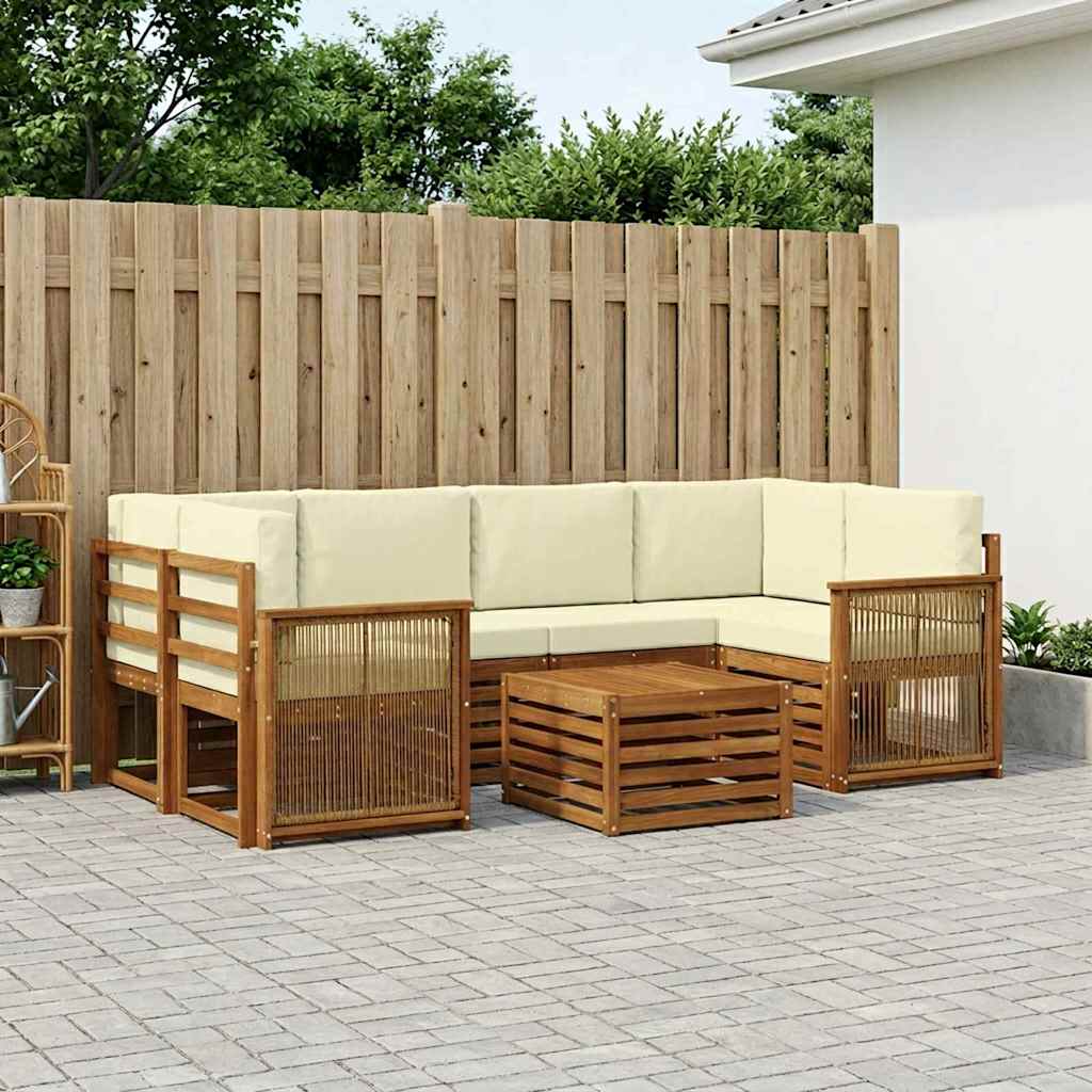 Buiten bankenset 7 pcs Natuurlijk en Crème Massief Acaciahout – afbeelding 1