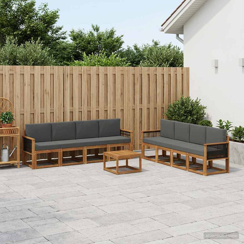 Buiten bankenset met kussen 7 pcs Natuurlijk en Antraciet