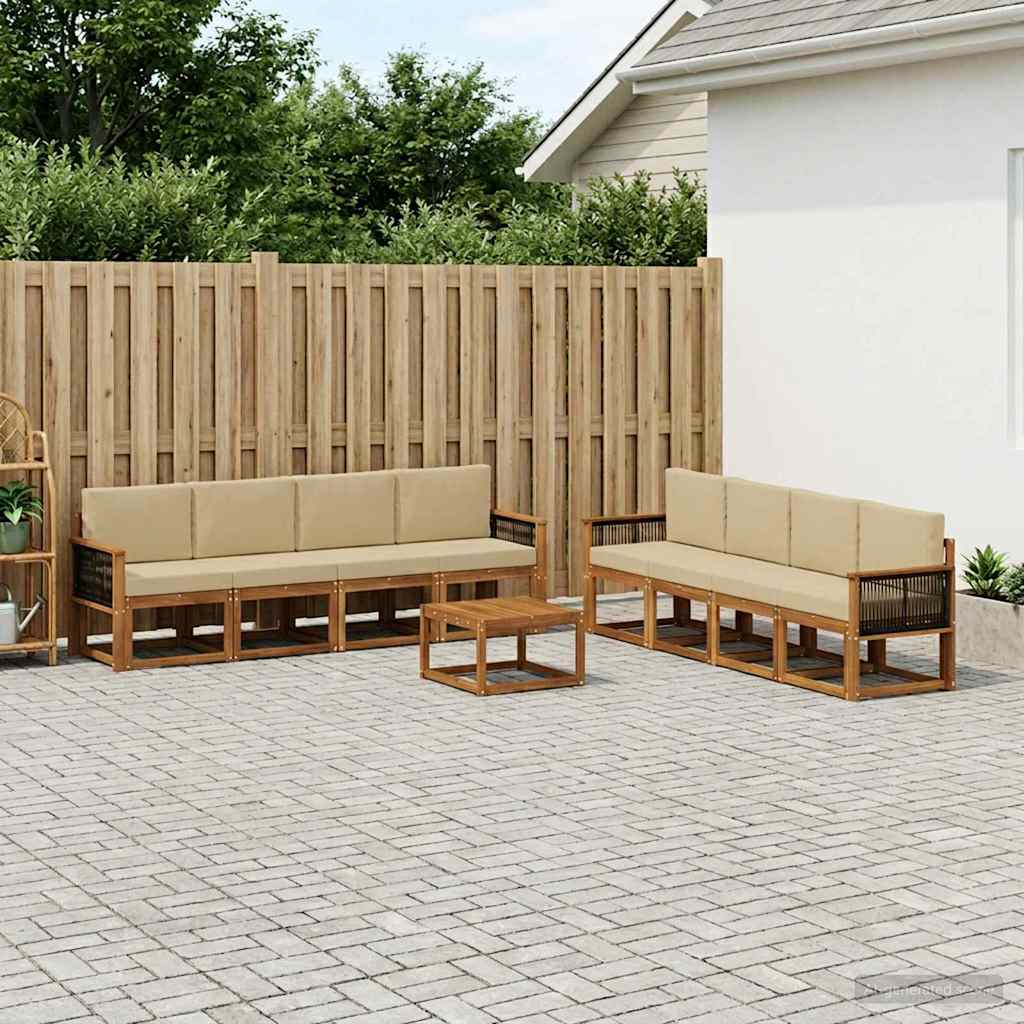 Buiten bankenset 7 pcs Naturel Massief Acaciahout en Polyester