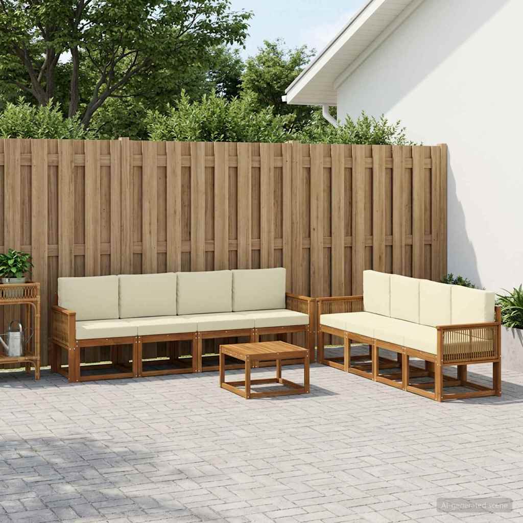 Buiten bankenset met kussen 9 pcs Natuurlijk en Crème Polyester – afbeelding 1