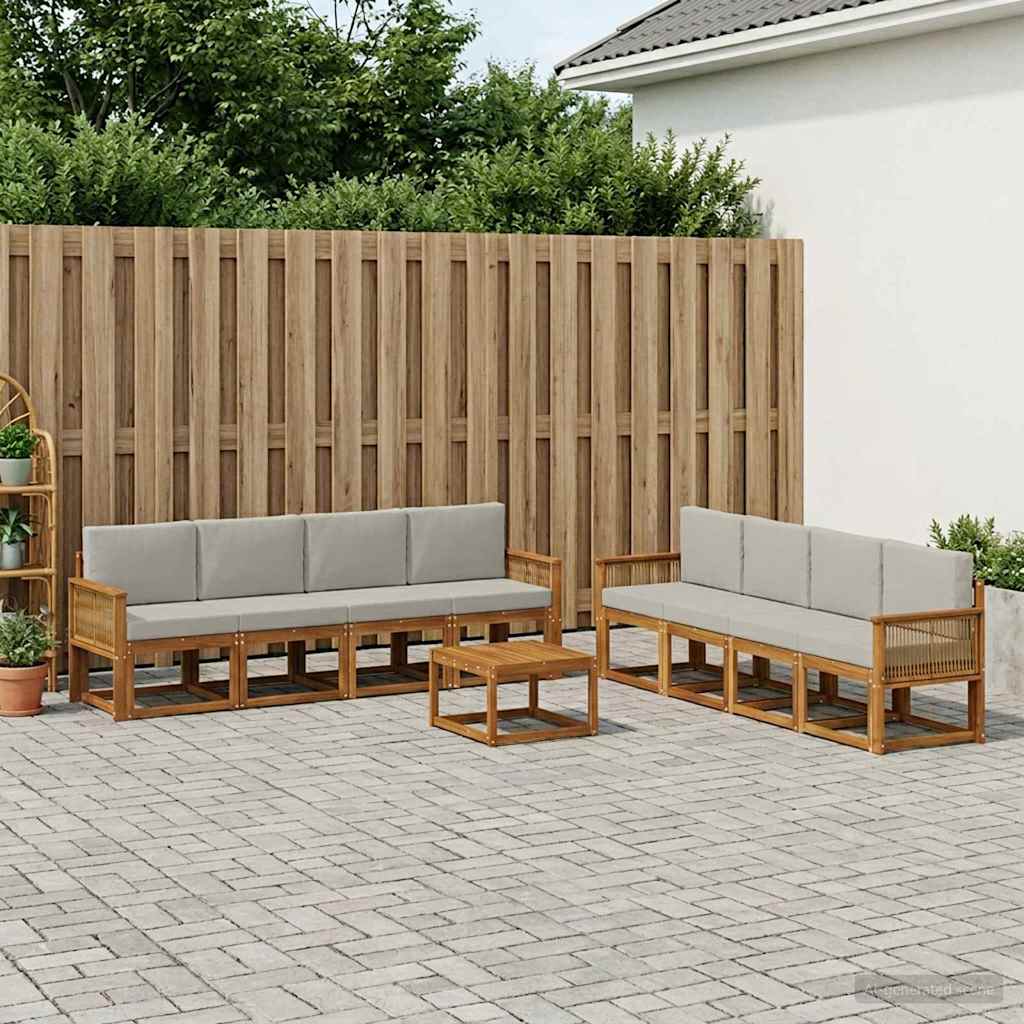 Buiten bankenset 9 pcs Naturel en lichtgrijs Polyester – afbeelding 1